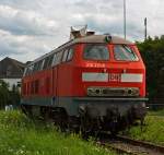 Die 218 217-8 am 18.07.2012 im DB Museum Koblenz. Die V160 wurde 1973 bei Krupp unter der Fabriknummer 5321 gebaut. Loks der Baureihe 218 sind das zuletzt entwickelte Mitglied der V-160-Lokfamilie. 