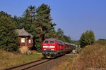 218 390-3 mit den DPE 61407 Merseburg - Marienberg (S) am ehemaligen Block Heiersdorf, 10.09.2016 (MEG Sonderzug)