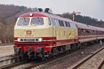 Diesellok 218 105-5 mit einem Sonderzug am 25.01.2020 in Goslar.