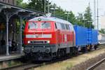 218 467-9 MEG / Containerzug - kurz / Bf Anklam / 12.07.2021 [neu ausgerichtet, neu zugeschnitten]