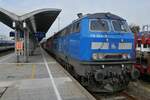 PRESS 218 054-3 und DB 218 836-5 mit den Wagen des IC 2181 von Westerland nach München am 11.09.2021 im Bahnhof von Westerland (Sylt)