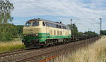 Lokomotive 218 396-0 am 21.06.2022 mit einem Güterzug in Kaarst.