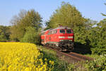 DB 218 435-6 fährt im Frühjahr an einem der Rapsfelder an der Bäderbahn vorbei. Hier hat die RB85 Neustadt(Holst) - Lübeck Hbf gerade den Ort Haffkrug verlassen. (13.05.2023)