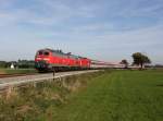 Die 218 430, die 218 466 und die 1116 019 mit einem EC am 19.10.2013 unterwegs bei Weidenbach.