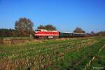 DR 119 158-4 / DB 219 158-3 vom DB Museum Berlin (Baujahr 1983, Faur Bukarest) vor Sonderzug  Schienenkreuzfahrt durch den Norden  für Dampflokfreunde Berlin e.V. auf der Fahrt von Berlin Schöneweide nach Papenburg, KBS 116 Uelzen - Bremen, fotografiert bei Kirchlinteln zwischen Visselhövede und Langwedel am 07.11.2014 