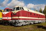 14. Oktober 2012, Das herbstliche Eisenbahnfest im Bw Weimar lockte auch in diesem Jahr. Es stand unter dem Thema  U-Boot-Treffen . Demzufolge ist eine größere Zahl in Rumänien produzierter Loks der DR-Baureihe 119 zu sehen. Vorn die 119 199 in Originallackierung der DR.