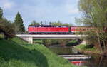219 086-6 auf der Unstrutbrücke in Mühlhausen Frühjahr 2001, Negativ Scan