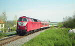 219 185-6 mit RE bei Ammern auf dem Weg nach Mühlhausen im Apr 2000, Negativ Scan
