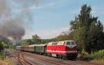 Damit der Berliner Sonderzug gut ber den Rennsteig kommt, wurde wieder mit dem  U-Boot  119 158-4 nachgeschoben. Hier ein Nachschu bei der Durchfahrt in Plaue(Thr), 07.09.2013.