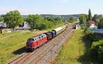 Die Schwarzenberger Eisenbahntage sind vorbei.
Am 28.05.17 zog V200 033 (aus Hamm) die  91 6580, V36 274 und 120 274-6 von Schwarzenberg/Erzgeb. nach Arnstadt. Am Zugschluss war 218 480-2 Sie ging in Gera vom Zug und fuhr nach Großkorbetha.
Ich erwartete den Zug in Gera-Süd.


