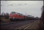 V 200116 mit Sz 27865 Richtung Münster kommt hier am 13.3.1994 um 14.30 Uhr durch die Bauernschaft in Lengerich Schollbruch.