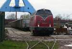 221 145-6 / EGP / Binnenhafen Anklam / 05.11.2021 / von der Zuwegung zum Bü Pkb aus aufgenommen