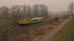 berfhrung eines Stadler GTW einer unbekannten Schweizer Bahn, welcher als 43356 von Frankfurt(Oder) Oderbrcke nach Konstanz via Gera unterwegs war. Als Lok dient V 270.06. der EGP Trebbin den 05.03.2011.
