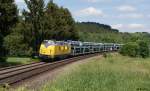 221 106 (V200) mit einem Autozug aus Cheb auf dem weg nach Saal a.D Donau am 17.06.15 bei Reutlas/Lengenfeld nahe Marktredwitz.