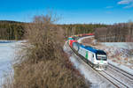 1223 004 der Steiermarkbahn und ein ELL-Vectron für SETG mit dem Containerzug aus Hof bei Oberteich, 03.01.2019