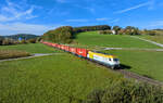 223 032 mit einem Containerzug am 13.10.2023 bei Hengersberg. 