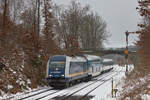 223 081 mit RE 1 München-Hof am 06.12.2023 bei Reuth bei Erbendorf. 