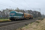 Der Enercon-Hercules 223 141 schleppte am 10.04.26 einen Vossloh-Schleifzug durch J�trichau Richtung Magdeburg.