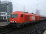 Diesellok WLE 22 ( Eurorunner ,alias BB 2016  Herkules ) mit Sambazug am Haken bei der Ausfahrt aus dem Dortmunder Hbf.,Gleis 10(02.11.2007)
