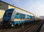 Die 223 072 der Regental Cargo mit dem ALEX Zug nach Prag am 29.12.2007 in Schwandorf. 