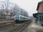 223 061 durchfhrt mit Alex 86013 am 23.12.2007 den seit 9.12.2007 stillgelegten Bahnhof Neustadt (Waldnaab).