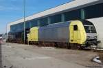 Die MRCEdispolok ER 20-006 (253 006-1) und ER 20-009 (223 009-2) warten am 18.03.09 auerhalb des mittlerweile umzunten BW Kempten auf neue Einstze.