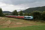 223 063 mit dem RE 352  Jan Hus  aus Prag nach Nrnberg am 5.9.09 am Einfahrsignal von Furth im Wald.