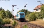 223 066 fhrt am 24.7.12 mit dem Alex nach Prag durch den Bahnhof Hiltersdorf.