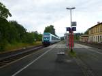 223 070 durchfhrt hier am 11.07.2013 den Keilbahnhof Oberkotzau.
Sie war Zuglok des Alex Hof-Mnchen.