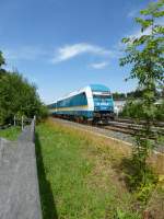 223 067 fhrt hier auf der KBS 850 mit dem ALX84115 von Hof Hbf nach Mnchen Hbf kurz nach dem Bahnhof von Oberkotzau.