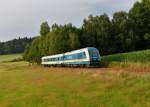 223 065 bei der Überführungsfahrt vom 125 Jahre Länderbahn-Jubiläum in Viechtach am 20.07.2014 bei Gotteszell. 