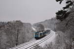 Schnee in Oberfranken! Am 03.01.2021 zieht 223 070 ihren ALEX RE 2 aus Oberkotzau heraus gen Martinlamitz.