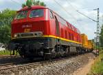   Die 225 094-2 der EBM Cargo (Gummersbach) ex DB 225 094-2, ex DB 215 094-4 im Bauzugdienst am 13.07.2013 in Katzenfurt (Lahn-Dill-Kreis), an der KBS 445 (Dillstrecke) km 139,2, hier waren große