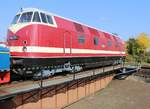 118 578-4 zur Präsentation auf der Drehscheibe im Bahnbetriebswerk Weimar. Aufgenommen am Tag der offenen Tür am 10.10.2015.