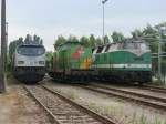 Ein Diesellok dreier Pack der ITL abgestellt im Dresdner Alberthafen.250 007-2, 293.01 und 118 002.06.05.07