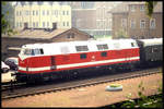 228716 wartet am 25.9.1993 im Bahnhof Stollberg um 13.15 Uhr mit ihrem Personenzug auf die Abfahrt nach Güsten.