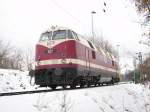 Lok 207 (BR 118) der MEG an der Ausfahrt Bhlen Werke am 18.01.2010