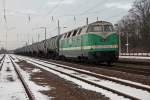 ITL-Lok 118 002 durchfhrt am Morgen des 04.02.2010 mit einem Kesselwagenzug den Bahnhof Leipzig-Wiederitzsch.