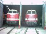 zwei Versionen der V228 im BW Arnstadt - wie ich meine so ziemlich die letzten in der alten, orginal Reichsbahnlackierung  Leider ohne Abnahme