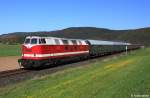 118 770-7 der Glauchauer IG 58 3047 e.V. mit Sonderzug Stdtenetzexpress DPE 91868 Chemnitz - Neuenmarkt-Wirsberg - Bayreuth, KBS 850 Hof - Lichtenfels, fotografiert bei Trebgast am 28.04.2012