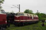 MEG 203 am 25.05.2013 beim 18. Eisenbahnfest unter dem Motto  DR E-Loktreffen  des Thringer Eisenbahnvereins im ehem. Bw Weimar. 