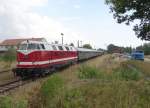 Am 26.07.14 ging es mit Volldampf ins Ronneburger Revier zur ehem. Wismutwerk Bahn.
Mit der 118 770 und 23 1097, hier ist der Zug in Seelingstädt zu sehen. Das wird wohl der letzte Zug dort gewesen sein!
