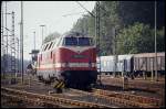 Reichsbahn Lok 118744 rangierte am 5.10.1991 im DB Grenzbahnhof Helmstedt.
