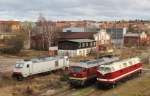 285 107-9, 132 004-3 (LEG) und 118 719-4 (EBS) hier am 02.02.16 in Gera Hbf.