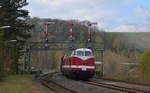 Letzter Betriebstag der Glauchauer 118 770-7 hier in Rosswein / Roßwein unter der Signalbrücke mit dem Zuführungs Zug zum Dresdner Dampfloktreffen am 11.04.2019