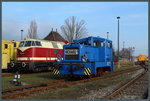 101 691-4 und 118 586-7 sind am 02.04.2016 auf dem Gelände des Bw Staßfurt ausgestellt.