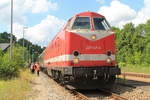 229 147 (CLR) am 18.7.2020 mit dem  Saale-Sormitz-Express  von Erfurt nach Blankenstein und zurück. Hier auf der Hinfahrt am Vormittag beim Zwischenstopp in Wurzbach.