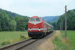 229 181-3 (CLR) am 24.7.2021 mit dem  Saale-Sormitz-Express  von Erfurt nach Blankenstein und zurück. Hier auf der Rückfahrt bei Hockeroda am späten Nachmittag.