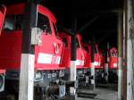 Diese Dieselloks der Br.232 und 233 warteten im Diesellok-Schuppen des BW Nrnberg RBF auf ihren nchsten Einsatz.