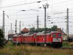 Hier stehen 232 241-0, 232 255-0 und 232 413-5 im Magdeburger Rangierbahnhof Rothensee.